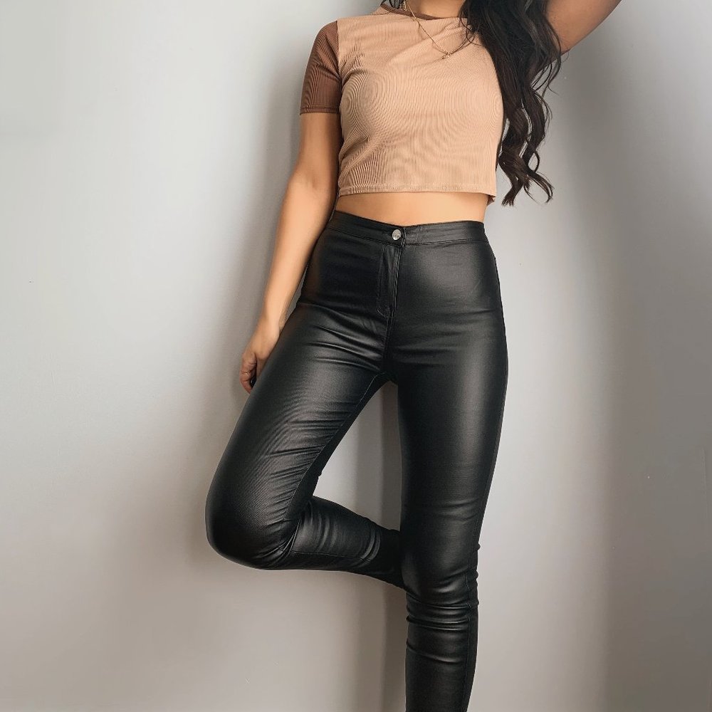 Black Faux Leather High-Waisted Pants